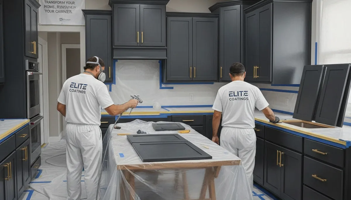 Cabinet painters in Chattanooga, TN applying a durable painted finish in a kitchen